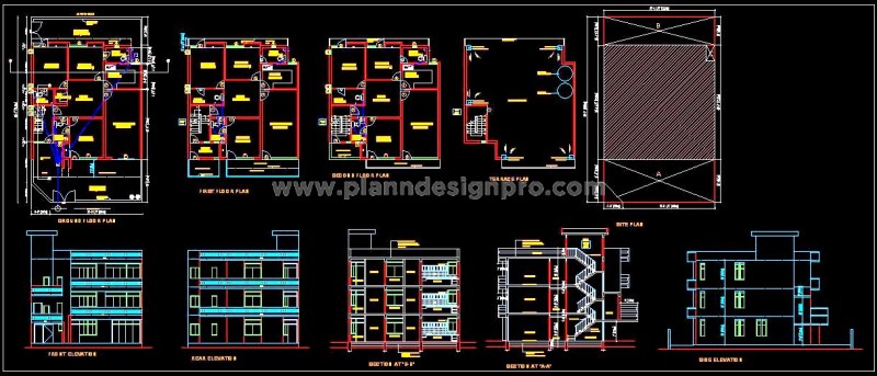 DWG Submission Drawing for 3 Storey House on 12x20m Plot